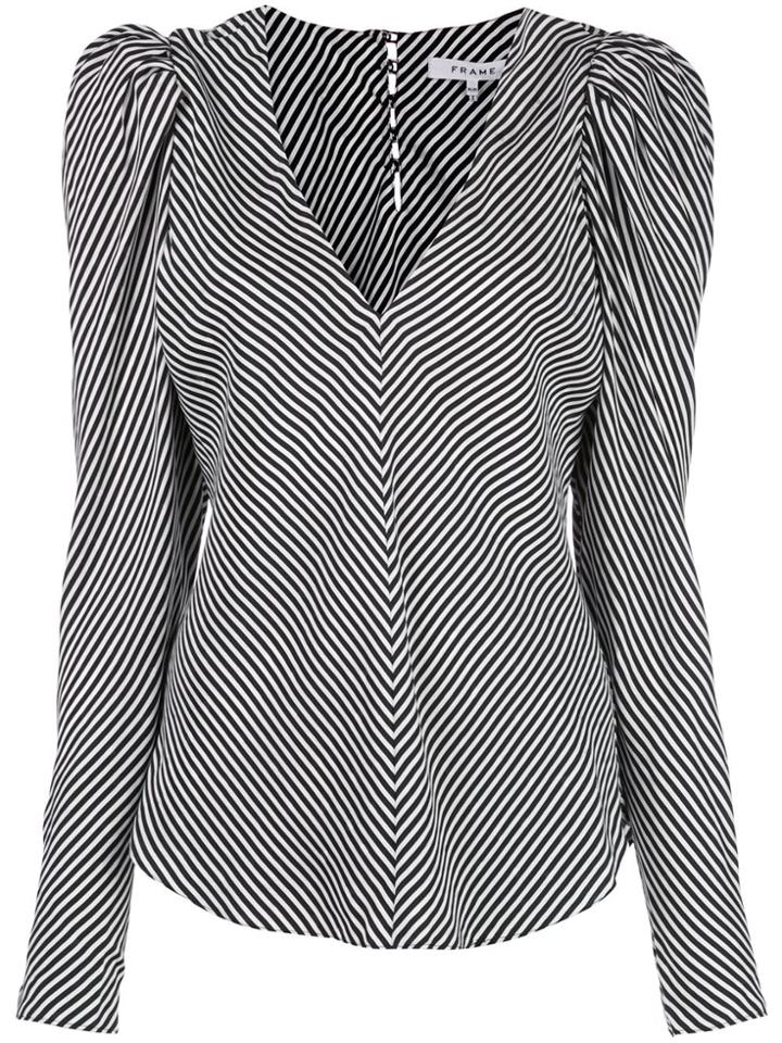 Frame Striped Print Blouse - Black