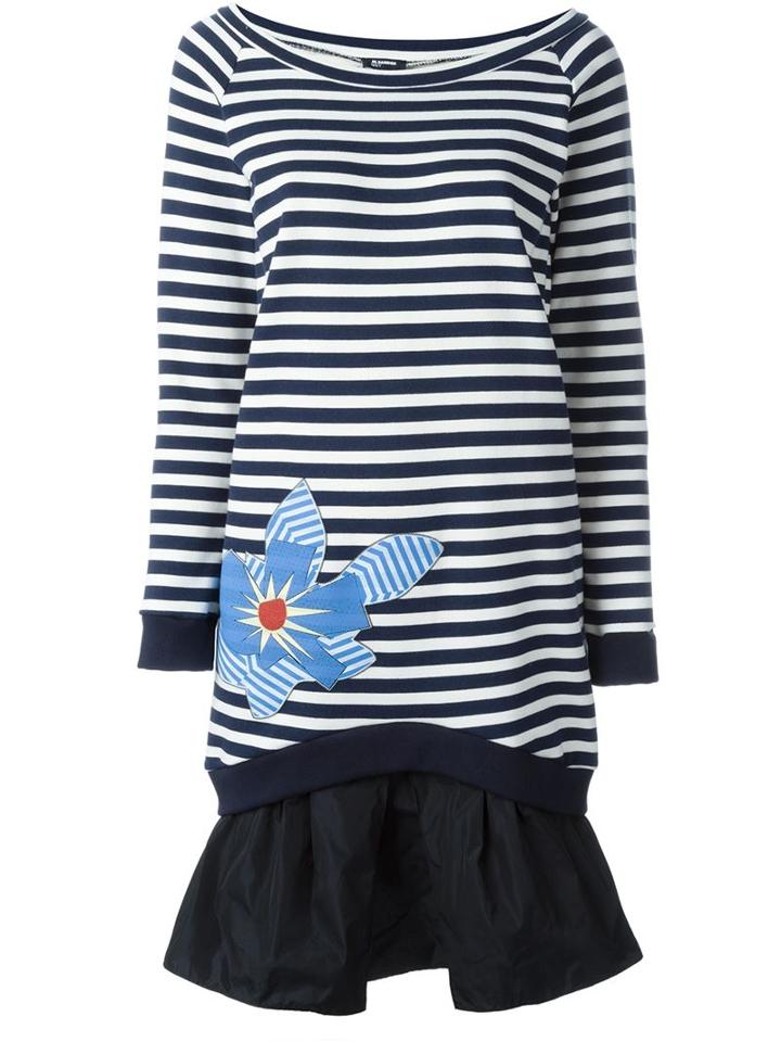 Jil Sander Navy Flared Hem Striped Dress