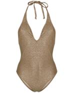 Mimì A La Mer Plunging Neckline Metallic Swimsuit - Brown