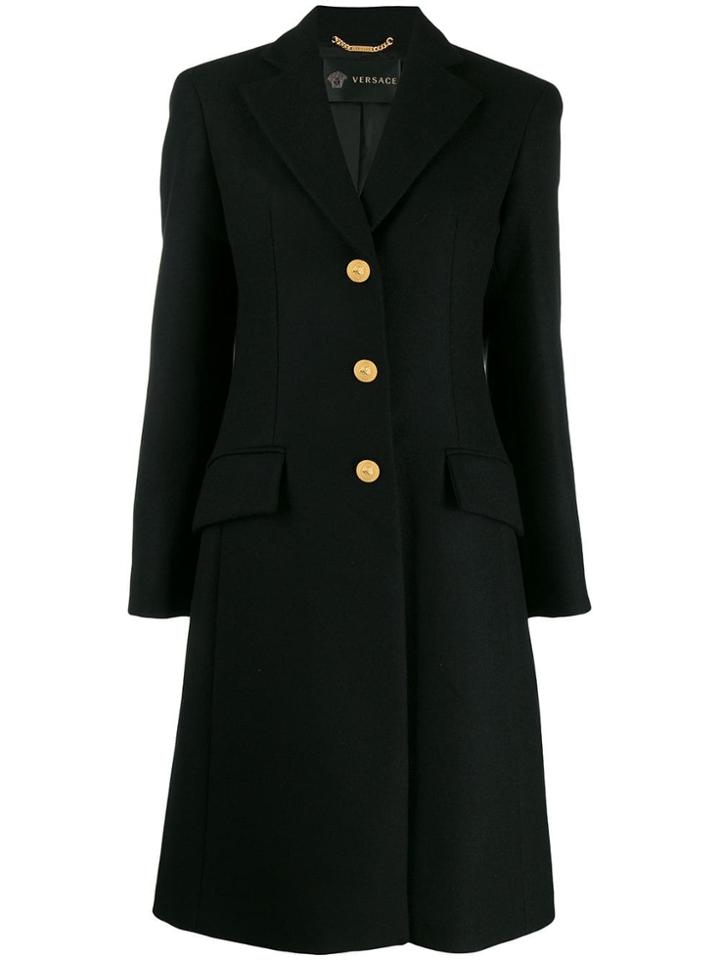 Versace Single-breasted Wool Coat - Black