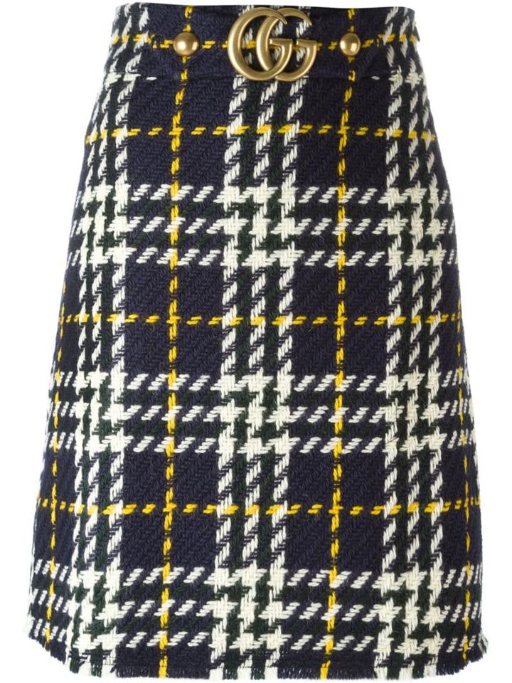 Gucci Houndstooth Knit Skirt, Size: 38, Blue, Wool/viscose/polyester