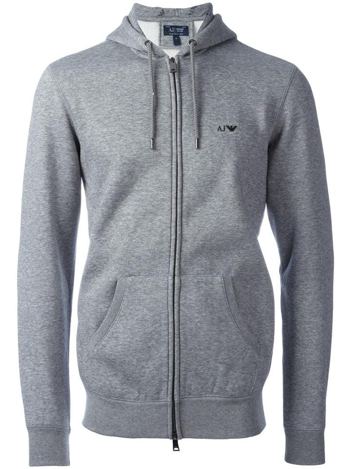 Armani Jeans Zipped Hoodie, Men's, Size: Medium, Grey, Cotton/spandex/elastane