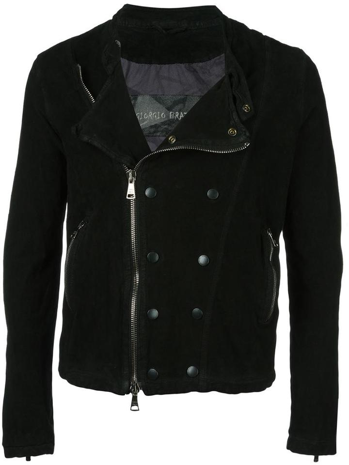 Giorgio Brato Double-breasted Detail Biker Jacket, Men's, Size: 56, Black, Leather
