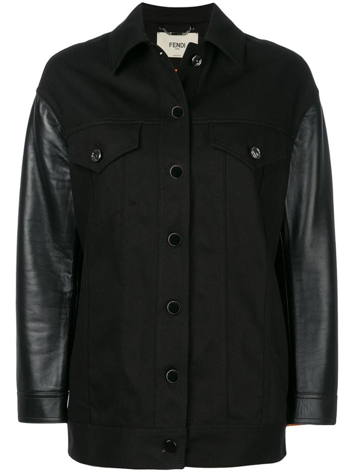 Fendi Karlito-embroidered Denim Jacket - Black