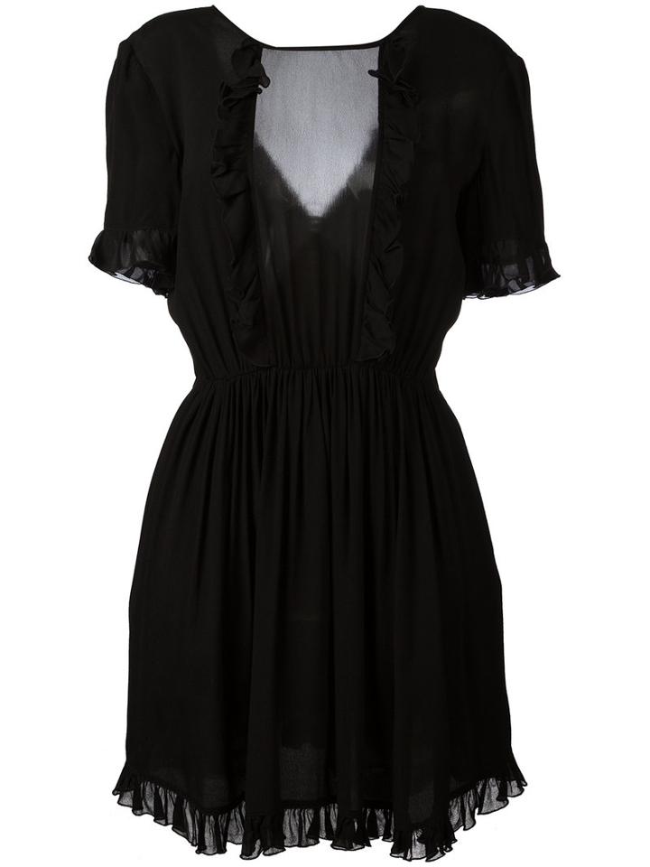Just Cavalli Sheer Detail Ruffled Dress, Women's, Size: 38, Black, Viscose