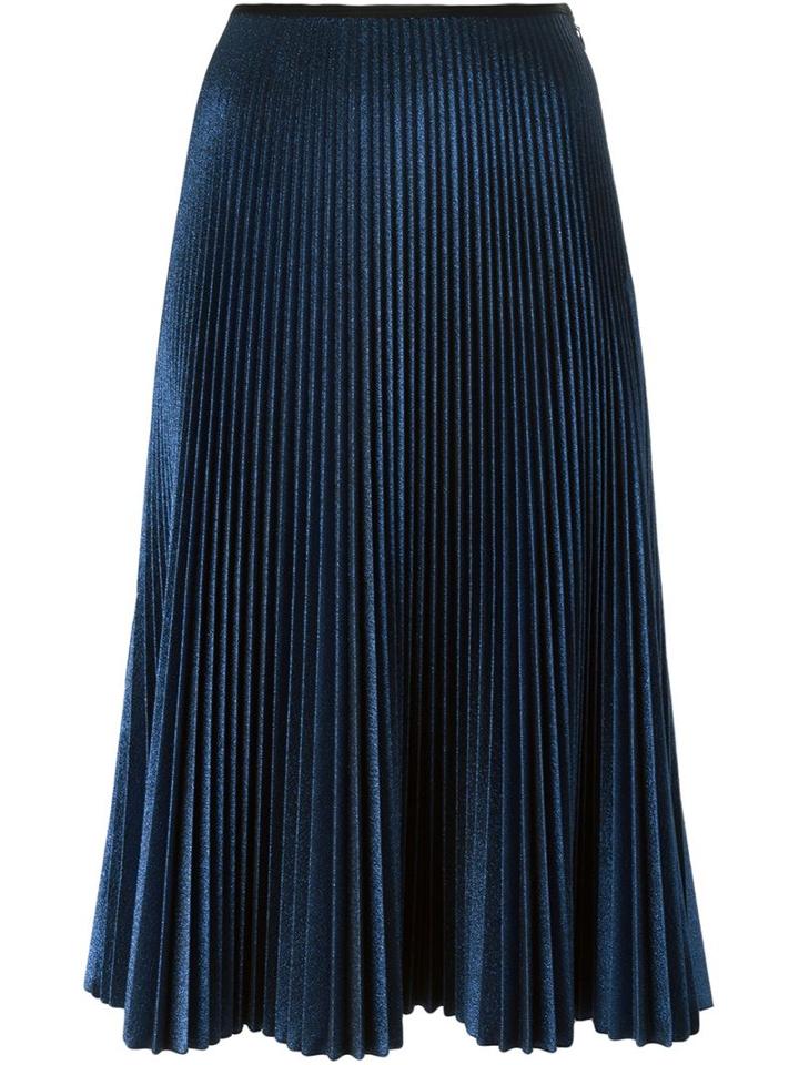 Cédric Charlier Pleated Skirt, Women's, Size: 44, Blue, Silk/polyester