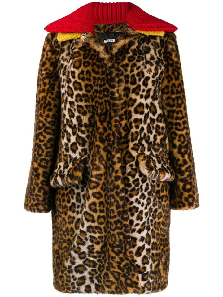 Miu Miu Leopard Pattern Coat - Brown