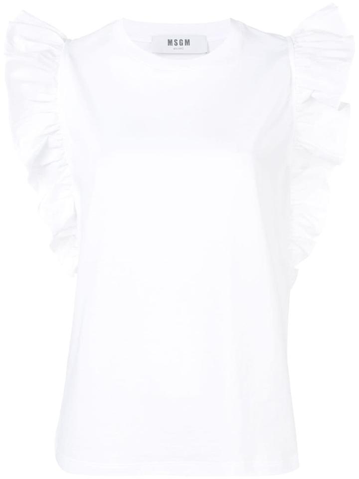 Msgm Flutter Sleeve Top - White