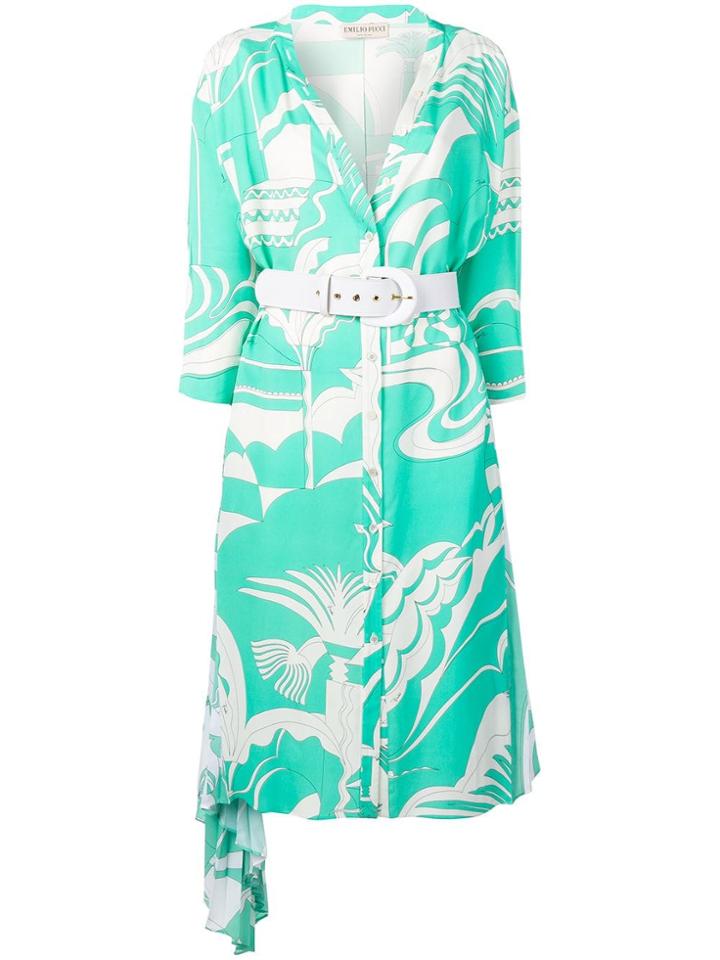 Emilio Pucci La Villa Print Asymmetric Shirt Dress - Green