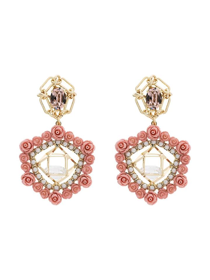 Dannijo Clock Crystal Pearl Rose Earrings - Pink