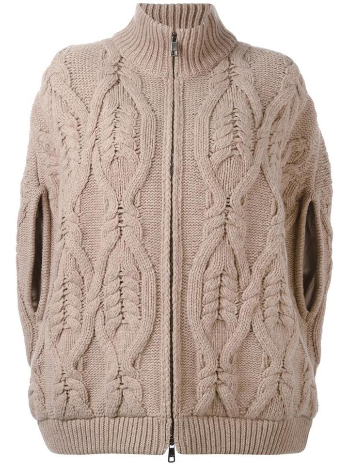Fay Cable Knit Zipped Jacket, Women's, Size: Small, Nude/neutrals, Wool/polyamide