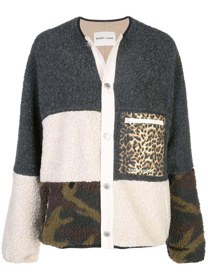 Sandy Liang Patchwork Knit Cardigan - Grey