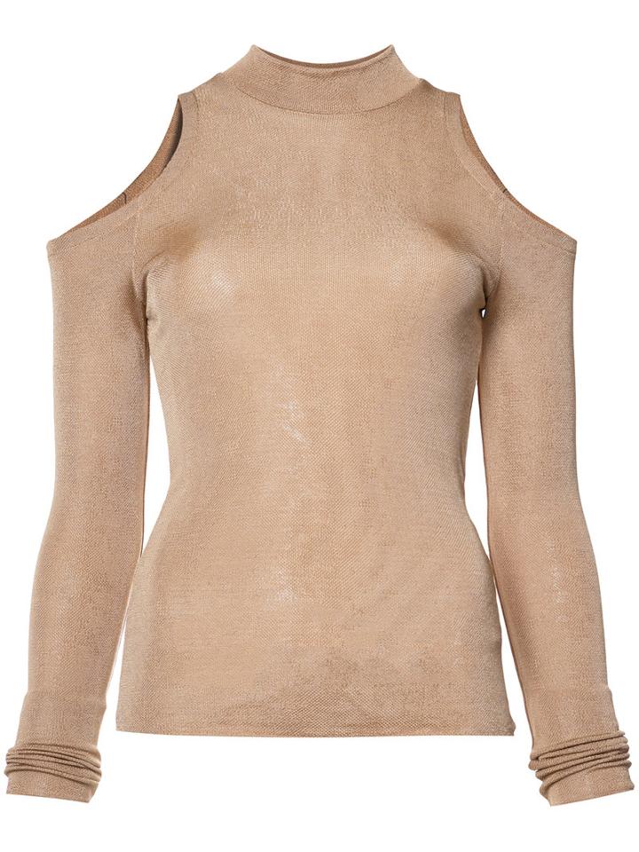 Balmain - Cut-out Detail Knitted Top - Women - Viscose - 36, Women's, Brown, Viscose