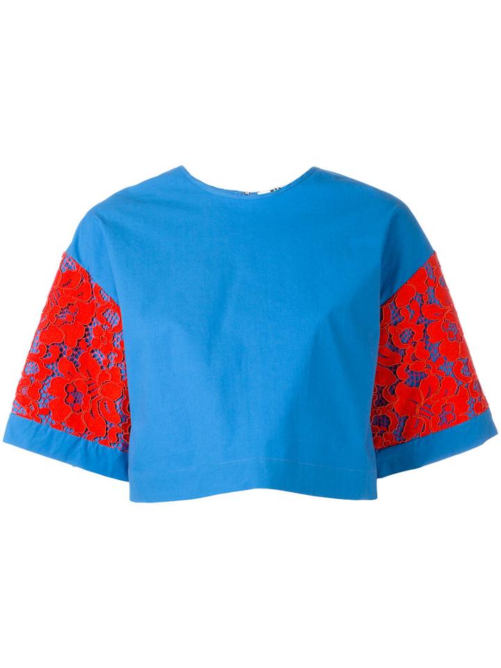 Msgm Crop Wide Sleeve T-shirt, Women's, Size: 42, Blue, Cotton/spandex/elastane/polyurethane