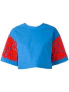 Msgm Crop Wide Sleeve T-shirt, Women's, Size: 42, Blue, Cotton/spandex/elastane/polyurethane