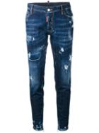 Dsquared2 Cool Girl Cropped Distressed Jeans, Size: 44, Blue, Cotton/spandex/elastane/polyester