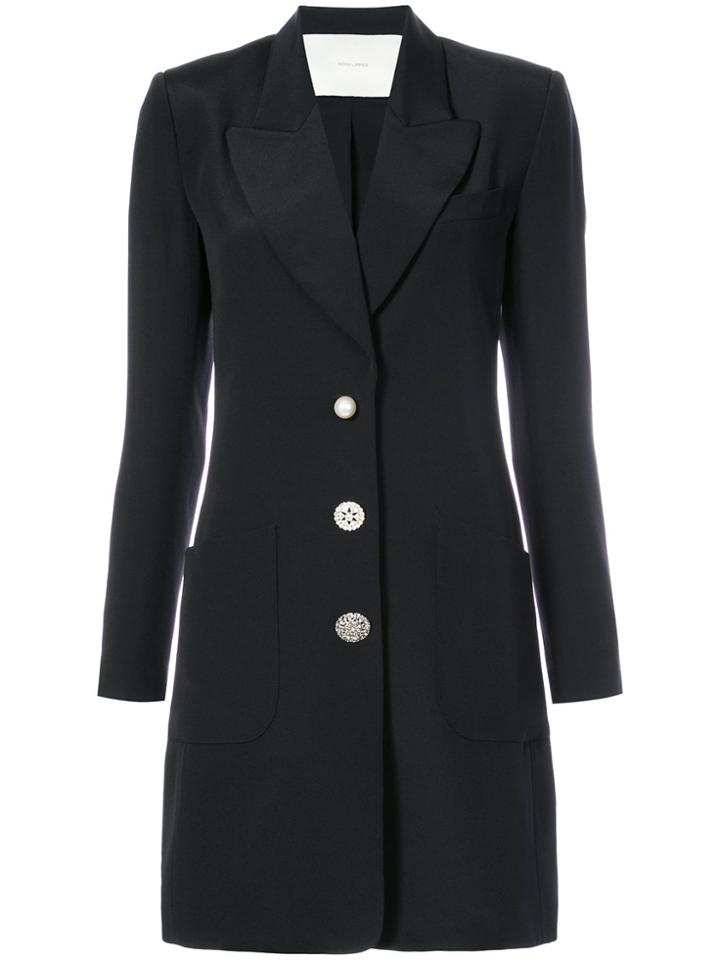 Adam Lippes Satin Crepe Tuxedo Dress With Jewel Button Detail - Black