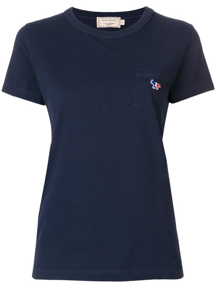Maison Kitsuné Logo Embroidered T-shirt - Blue