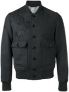 Alexander Mcqueen Moth Embroidered Bomber Jacket, Men's, Size: 48, Black, Wool/cotton/viscose