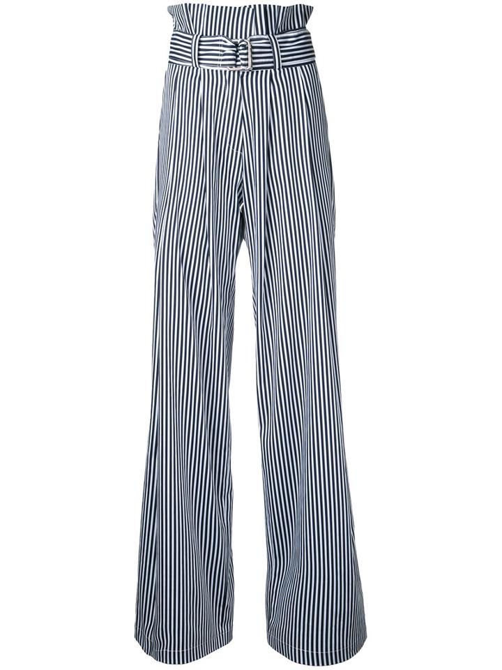 N Duo Striped High-waisted Trousers, Women's, Size: 36, White, Cotton/polyester