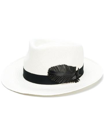 Misa Harada Feather Embellished Fedora Hat - White