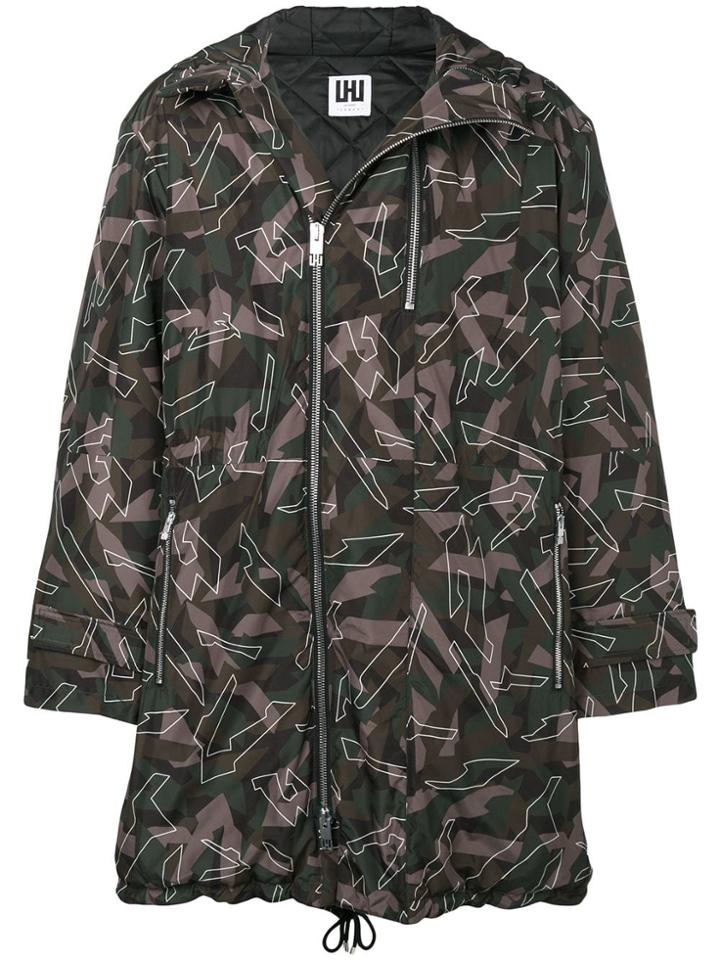 Les Hommes Urban Hooded Camouflage Coat - Black