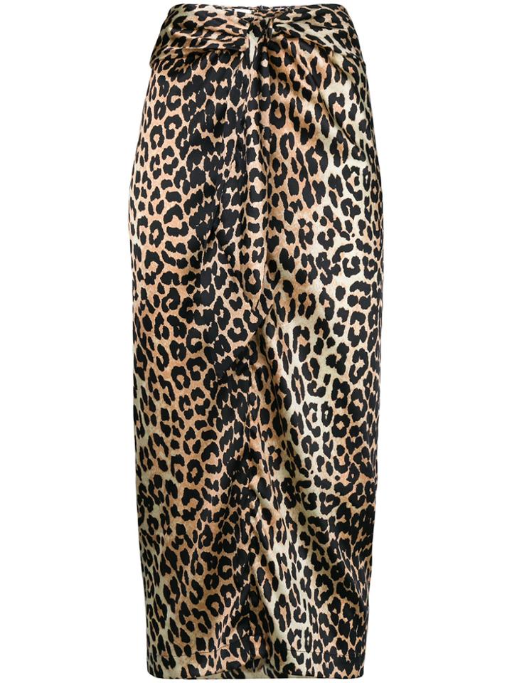 Ganni Leopard Print Bow-detail Skirt - Nude & Neutrals