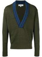 Salvatore Ferragamo V-neck Sweatshirt, Men's, Size: Large, Green, Cotton/silk