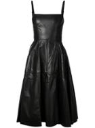 Vera Wang Leather Flared Dress, Women's, Size: 4, Black, Lamb Skin