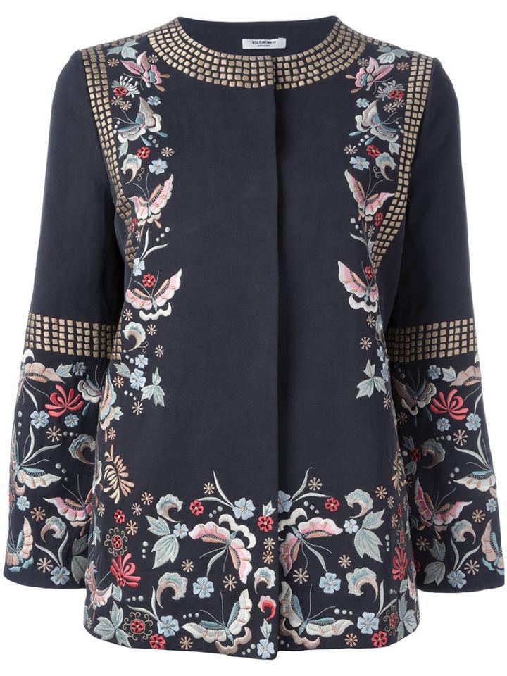 Vilshenko - Floral Embroidered Jacket - Women - Cotton/linen/flax/acetate/cupro - 10, Green, Cotton/linen/flax/acetate/cupro