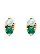 Wwake Opal And Emerald Stud Earrings, Women's, Metallic