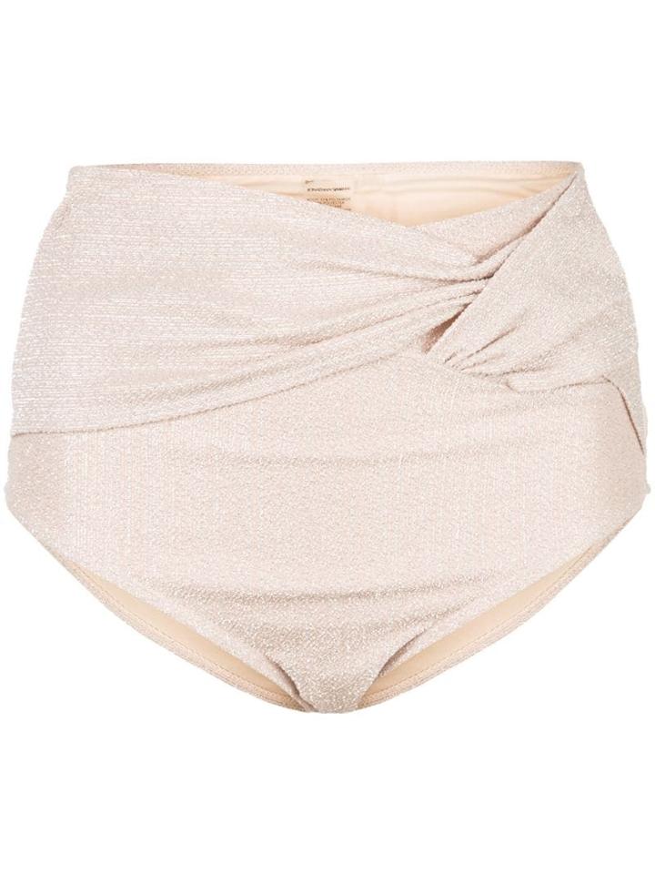 Jonathan Simkhai Metallic Front Twist Bikini Bottom - Neutrals