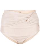 Jonathan Simkhai Metallic Front Twist Bikini Bottom - Neutrals