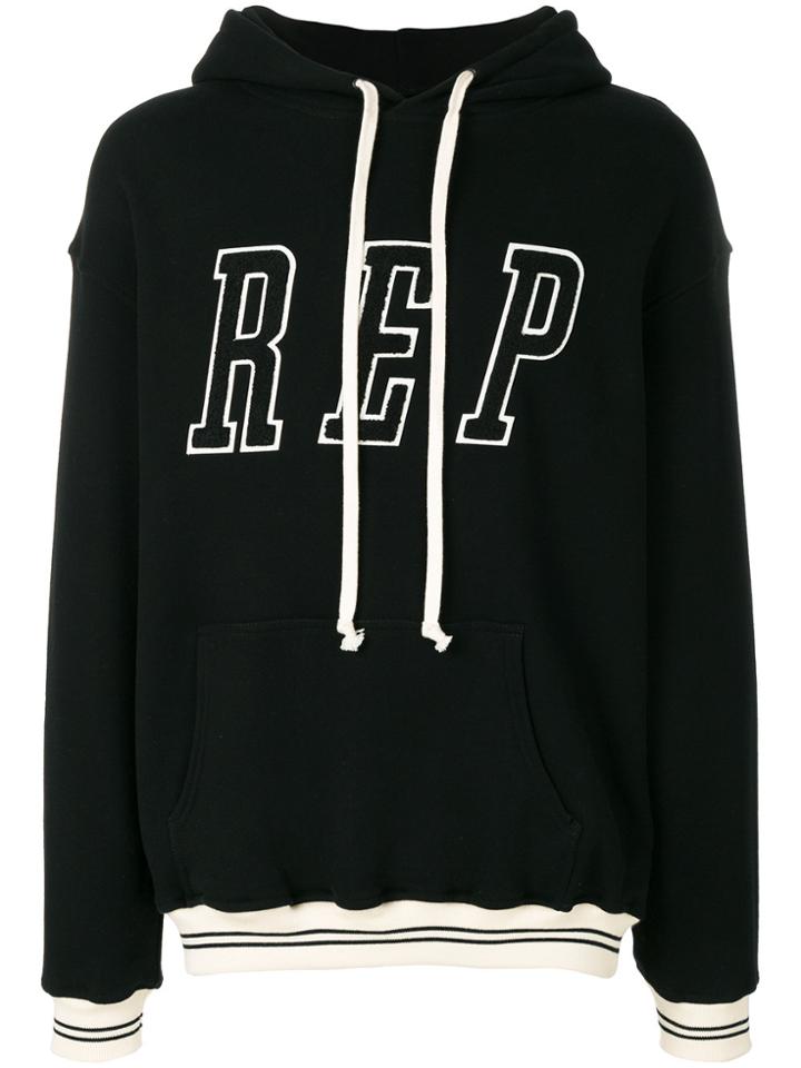 Represent Logo Embroidered Hooded Sweatshirt - Black