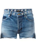 Saint Laurent Eyelet Denim Shorts - Blue