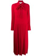 Valentino Pleated Technical Poplin Dress - Red