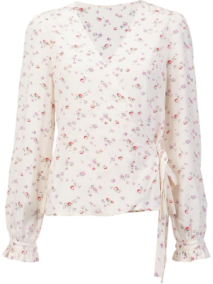 Ines De La Fressange Floral Print Wrap Blouse, Women's, Size: 34, White, Cotton