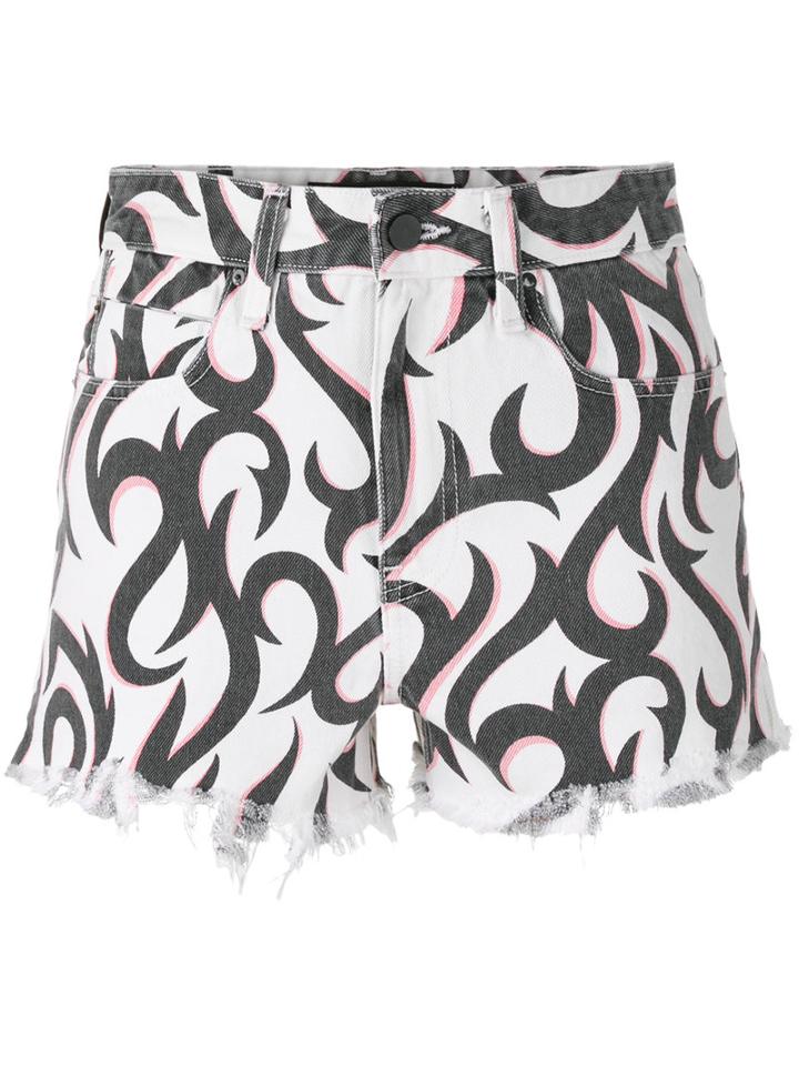 Alexander Wang Tattoo Printed Denim Shorts, Women's, Size: 26, White, Cotton
