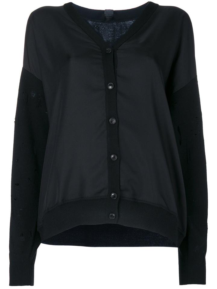 Alexander Wang - Twill Front Cardigan - Women - Silk/nylon/spandex/elastane/merino - M, Black, Silk/nylon/spandex/elastane/merino