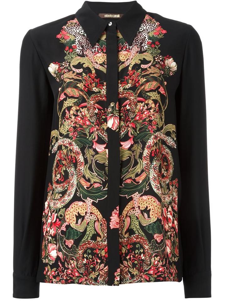 Roberto Cavalli Floral Print Shirt, Women's, Size: 46, Black, Silk