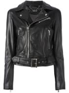Twin-set Belted Biker Jacket, Women's, Size: 44, Black, Leather/polyester/spandex/elastane
