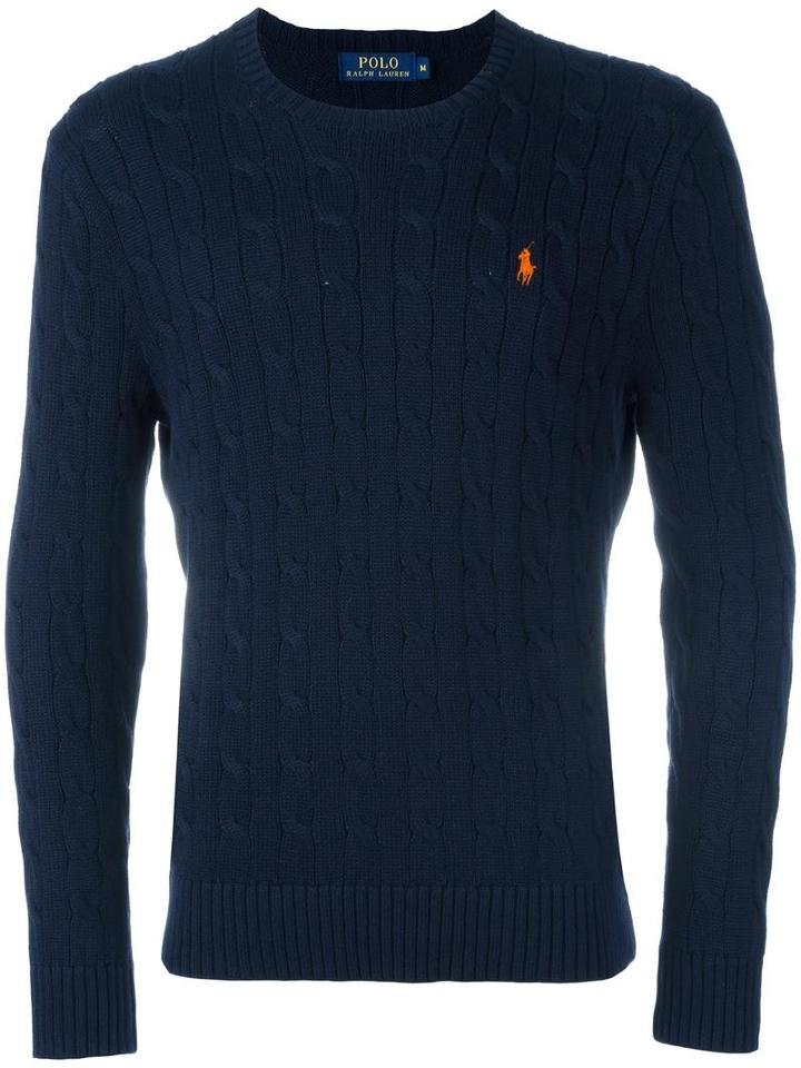 Polo Ralph Lauren Cable Knit Sweater, Men's, Size: Large, Blue, Cotton