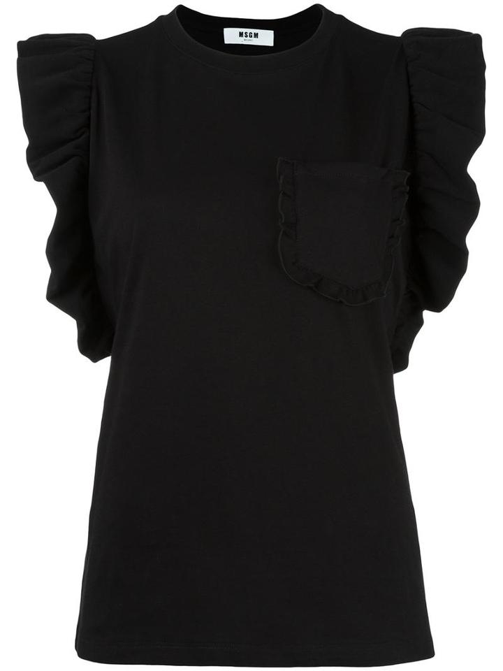 Msgm Ruffle Detail T-shirt, Women's, Size: Xs, Black, Cotton
