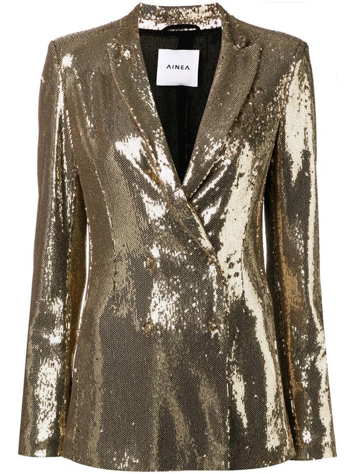 Ainea Sequin Double Breasted Blazer - Gold