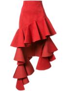 Jacquemus Asymmetric Ruffled Trim Skirt, Women's, Size: 40, Red, Polyester/polyurethane
