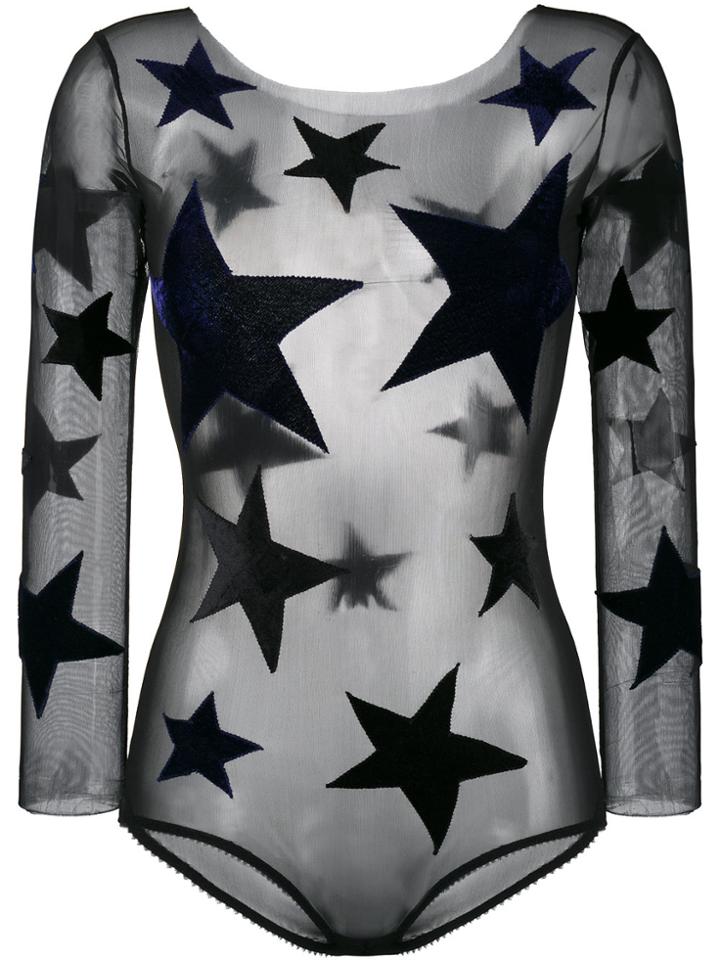 Alexia Hentsch Black Silk Blend Star Applique Bodysuit