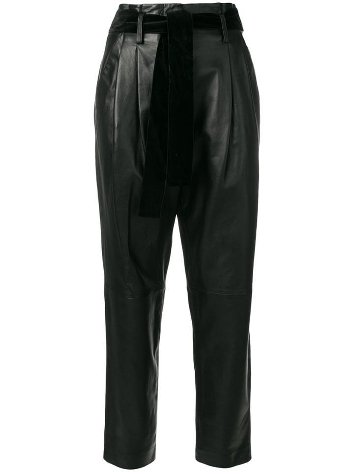 Michael Michael Kors High-waisted Pleated Leather Pants - Black