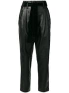 Michael Michael Kors High-waisted Pleated Leather Pants - Black