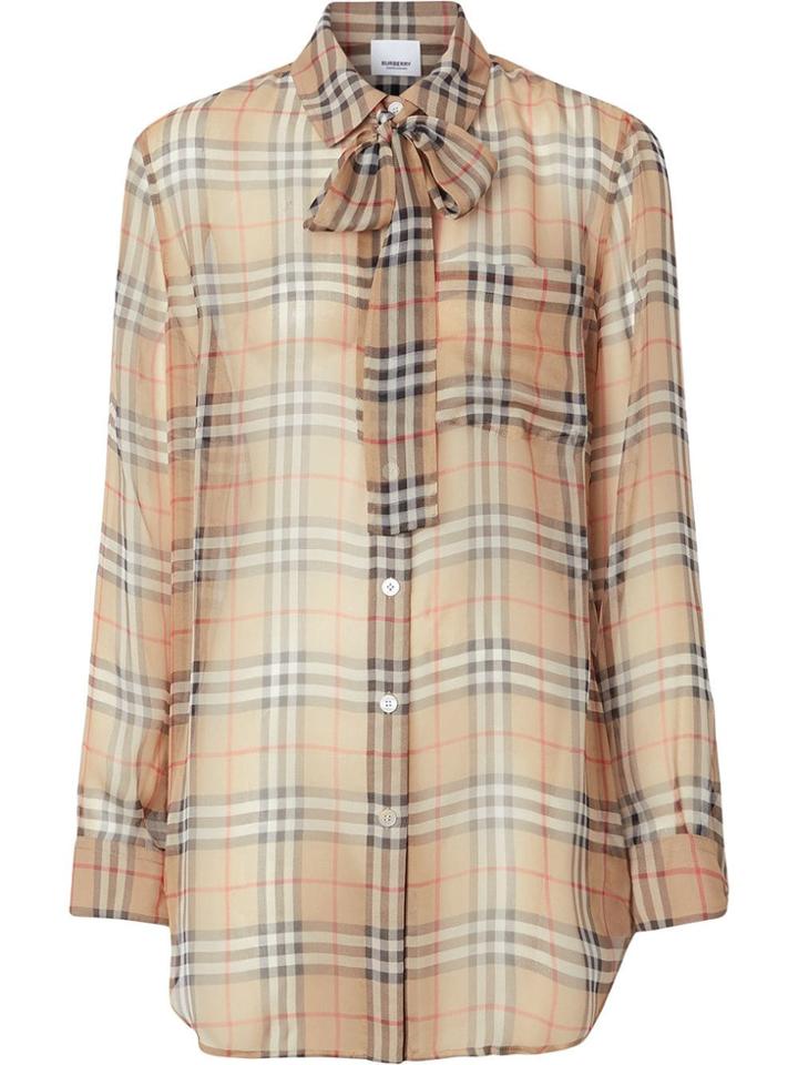 Burberry Vintage Check Silk Tie-neck Shirt - Neutrals
