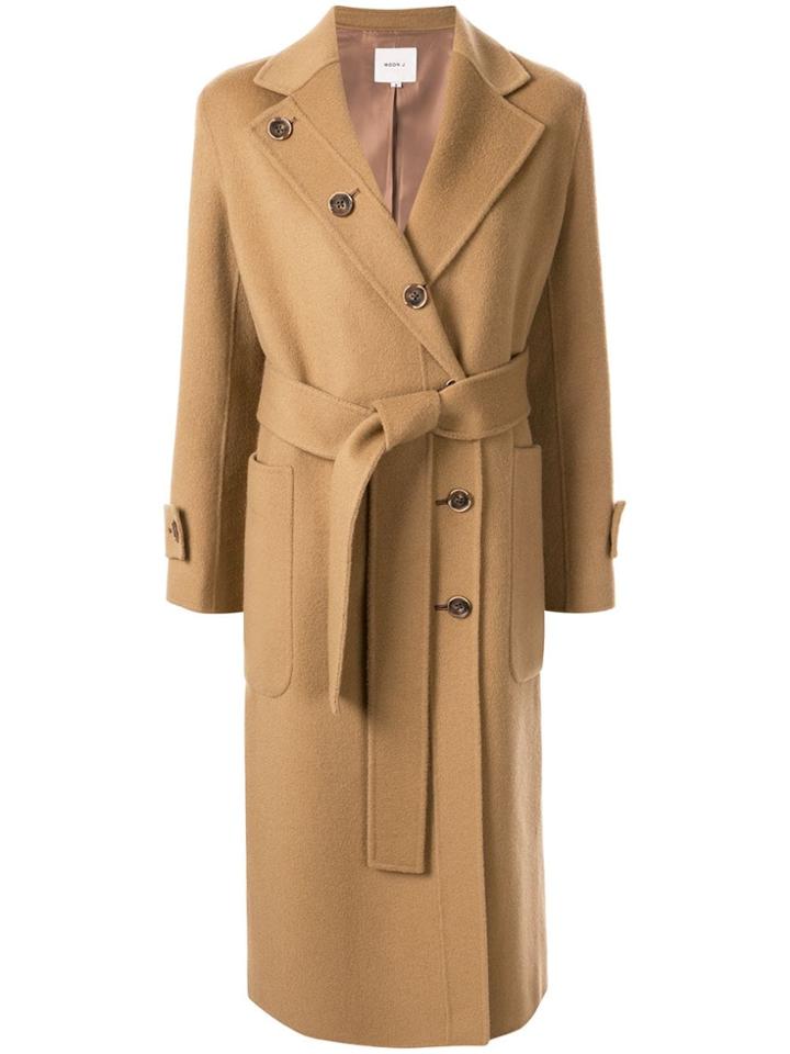 Moon J Belted Double-breasted Coat - Brown